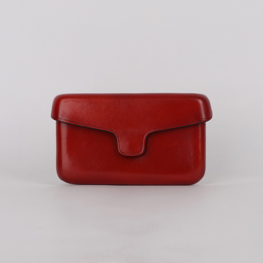 [일부세토] Leather Card Holder With Magnetic — Coral Red